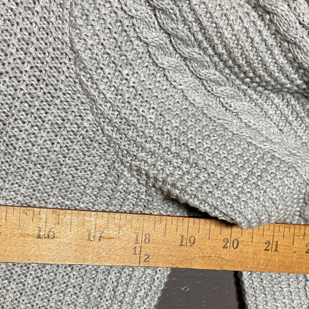Jeanne Pierre Light Gray V-Neck Shaw Collar Cable Knit Sweater - Picture 6 of 7